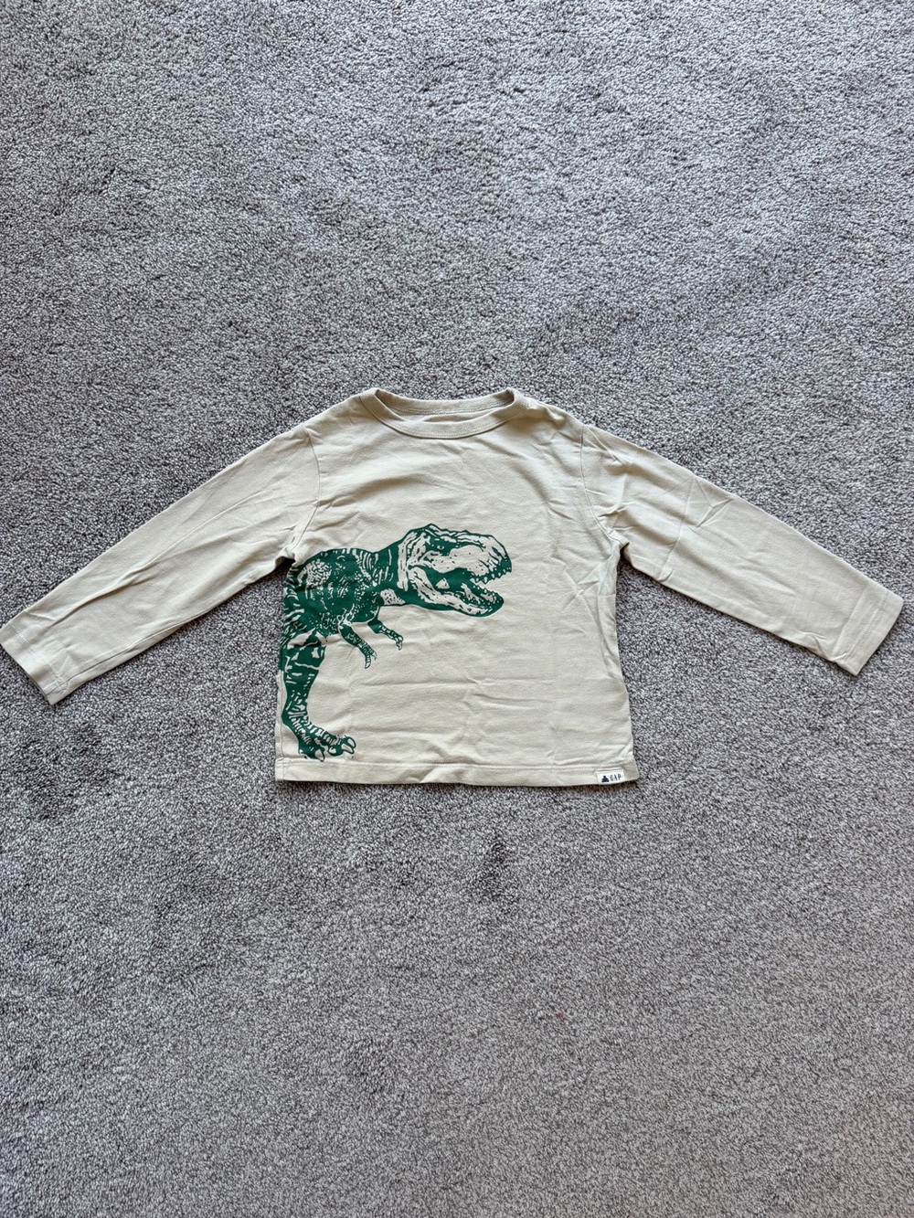 GAP Cream Long Sleeve Tee with Green Dinosaur Print